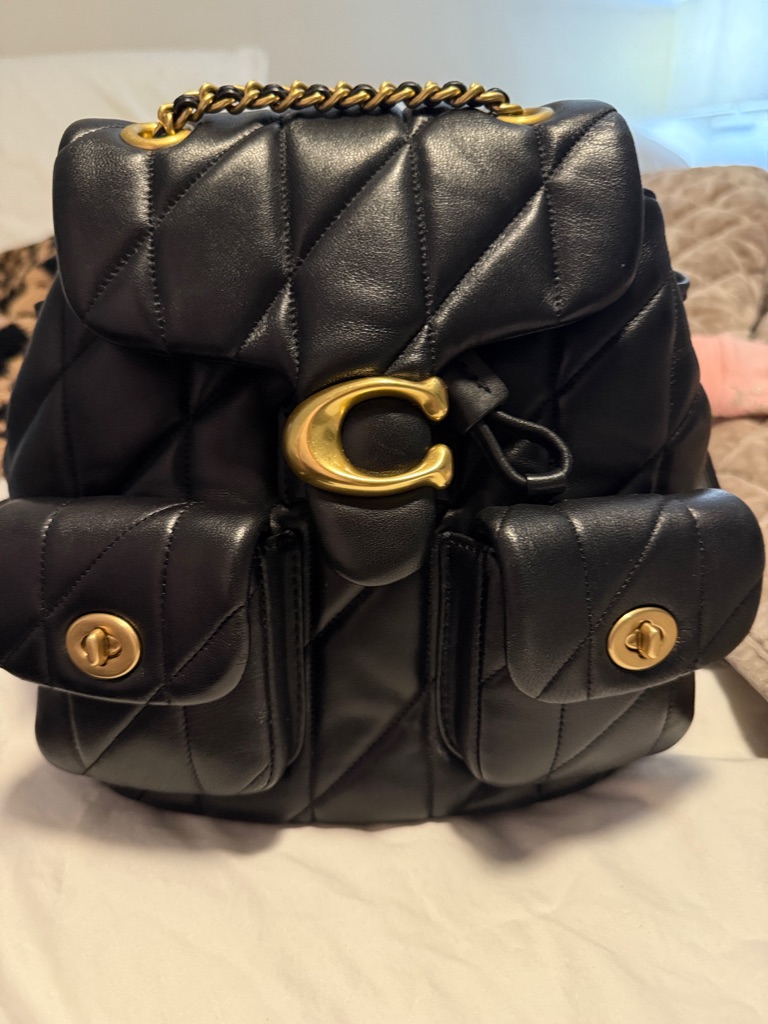 Coach Black Quilted Leather Backpack With Gold Chain Detail